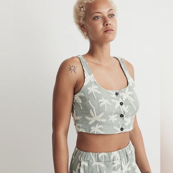 NWT Madewell Jacquard Square-Neck Button-Front Crop Tank - Picture 1 of 7